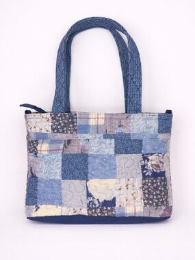 Donna Sharp Blue Patchwork Quilted Tote Bag Cottagecore Floral Shoulder Purse
